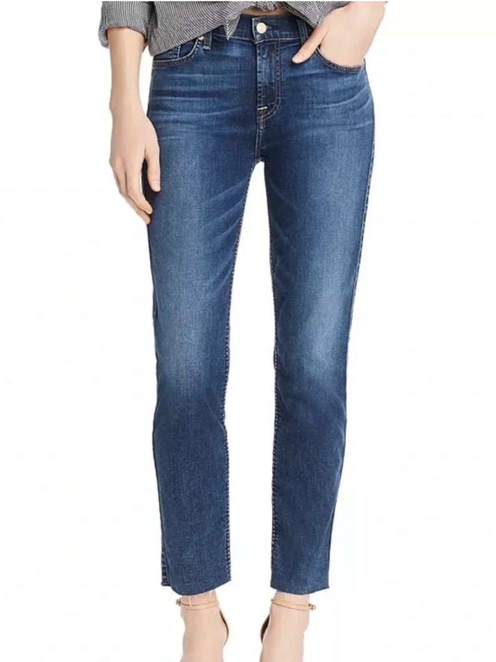 7 For All Mankind Roxanne Raw-Hem Ankle Jeans in Indigo Blue Size 23